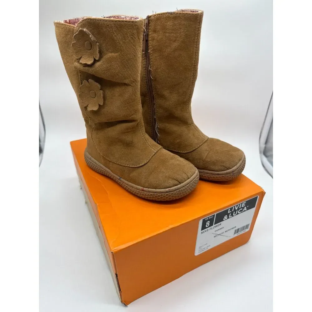 Livie and Luca Neve Flower Caramel Color Suede Boots Toddler 8 Barefoot